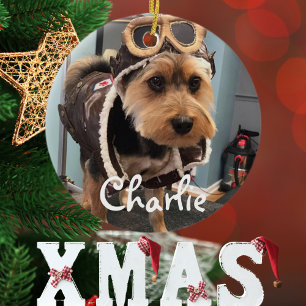 Cool Dog Pilot Photo,Merry Christmas,Personalise Ceramic Ornament