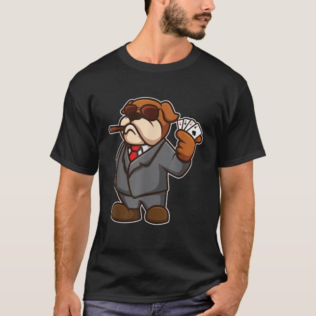 Cool Dog Poker Cigar Sunglasses Play Casino Gambli T-Shirt (Front)