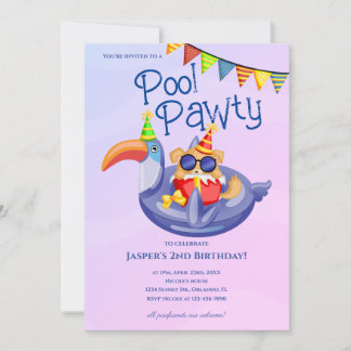 Cool Dog Pool Party Birthday Invitation