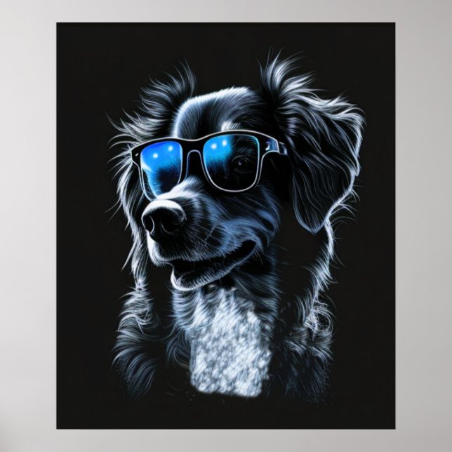 cool dog wearing a pair of stylish sunglasses, poster (Front)