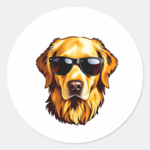 Cool Dog Wearing Sunglasses Golden Retriever Classic Round Sticker