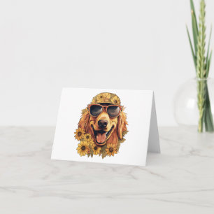 Cool Dog with Hat and Flowers Blank Greeting Card