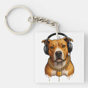 Cool Dog with Headphones and Gold Chain – Urban St Key Ring
