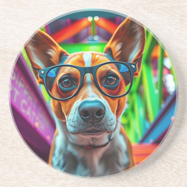 Cool Dog with Sunglasses Coaster (Front)