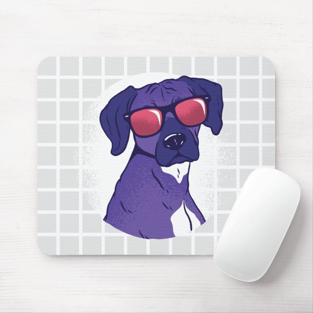 Cool Dog with Sunglasses Grid Mouse Pad (With Mouse)