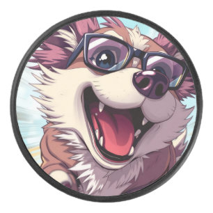 Cool Dog with Sunglasses Hockey Puck