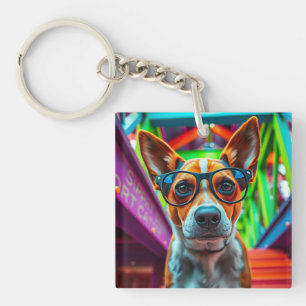 Cool Dog with Sunglasses Key Ring