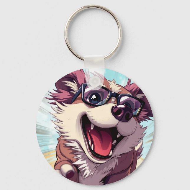 Cool Dog with Sunglasses Key Ring (Front)
