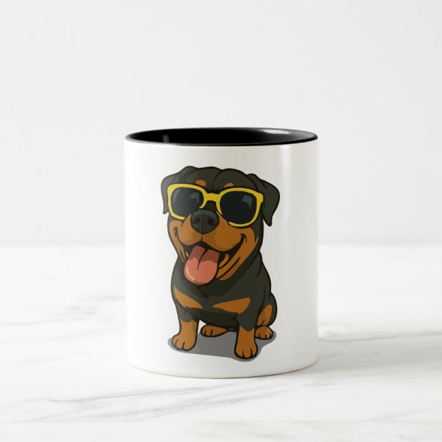 Cool Dog with Sunglasses Two-Tone Coffee Mug (Center)