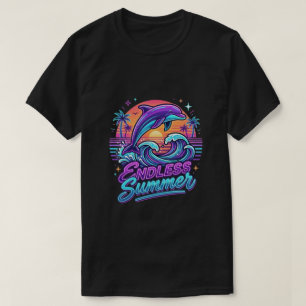 Cool Dolphin Beach Endless Summer Retro Neon T-Shirt