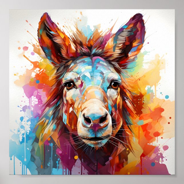 Cool Donkey Awesome Colourful Animal Portrait Poster (Front)