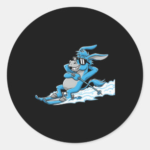 Cool Donkey On Skis Funny Relaxed Apres Ski Classic Round Sticker