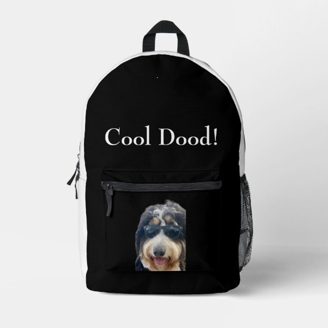 "Cool Dood!" Cute Dog Wearing Sunglasses Backpack (Front)