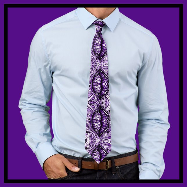 Cool Doodle Art Purple White Black Tie (Creator Uploaded)