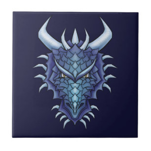 Cool Dragon Art - Purple  Blue Magical Dragon Head Ceramic Tile
