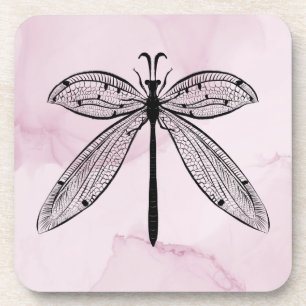 Cool Dragonfly Cottagecore Pink Coaster