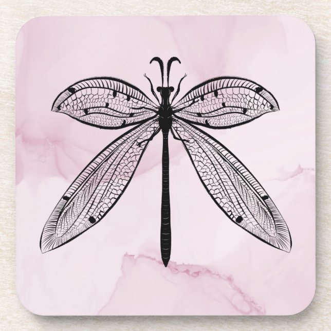 Cool Dragonfly Cottagecore Pink Coaster (Front)