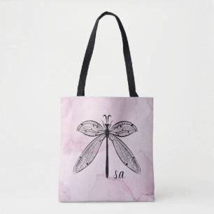 Cool Dragonfly Cottagecore Pink Monogram Tote Bag