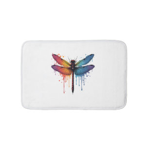 Cool Dragonfly on colorful painted Dragonfly Bath Mat