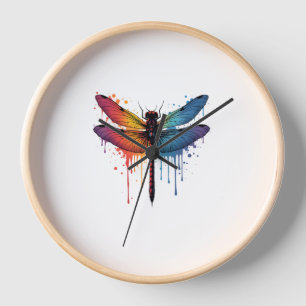 Cool Dragonfly on colorful painted Dragonfly Clock