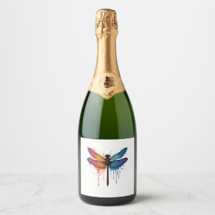 Cool Dragonfly on colorful painted Dragonfly Sparkling Wine Label