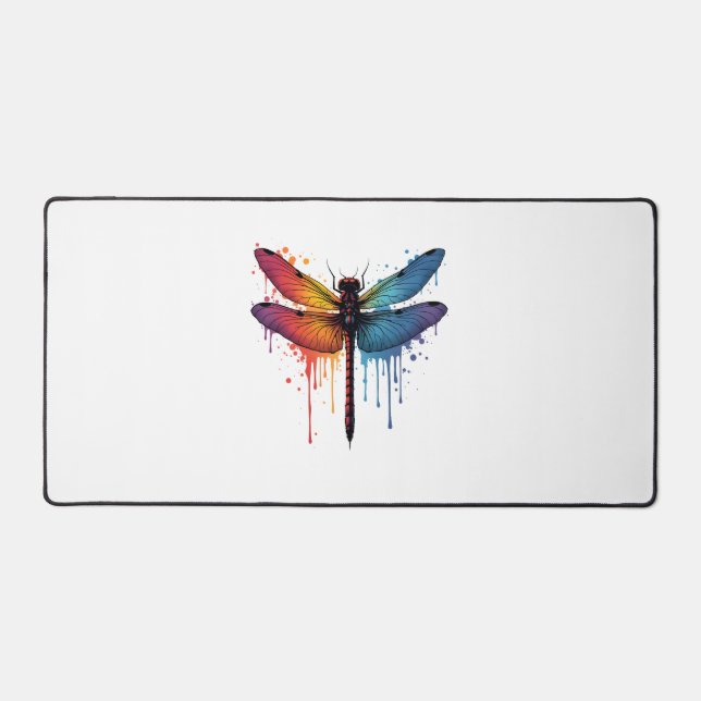 Cool Dragonfly on colourful painted Dragonfly Desk Mat (Front)