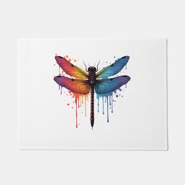 Cool Dragonfly on colourful painted Dragonfly Doormat (Front)