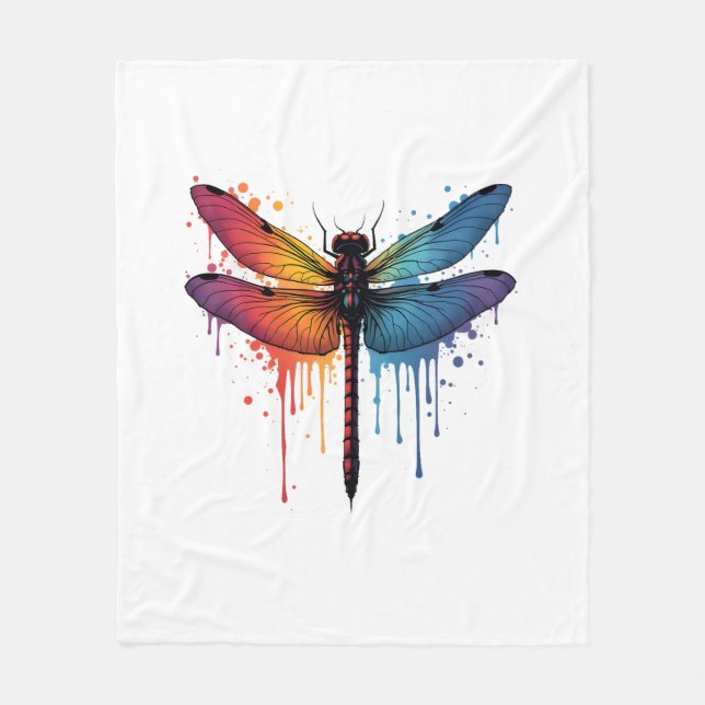 Cool Dragonfly on colourful painted Dragonfly Fleece Blanket (Front)