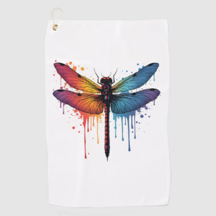 Cool Dragonfly on colourful painted Dragonfly Golf Towel