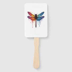 Cool Dragonfly on colourful painted Dragonfly Hand Fan