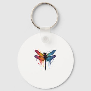 Cool Dragonfly on colourful painted Dragonfly Key Ring