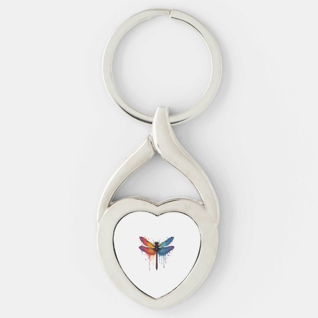 Cool Dragonfly on colourful painted Dragonfly Key Ring (Front)