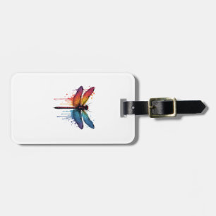 Cool Dragonfly on colourful painted Dragonfly Luggage Tag