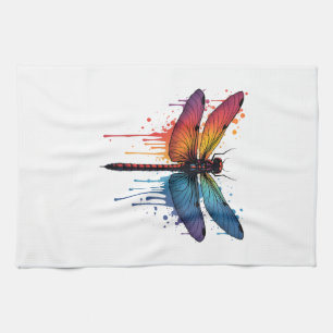 Cool Dragonfly on colourful painted Dragonfly Tea Towel