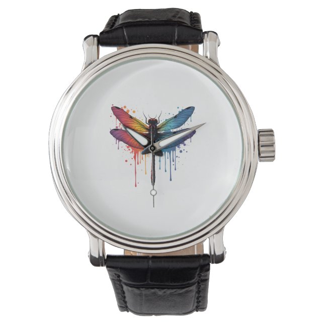 Cool Dragonfly on colourful painted Dragonfly Watch (Front)