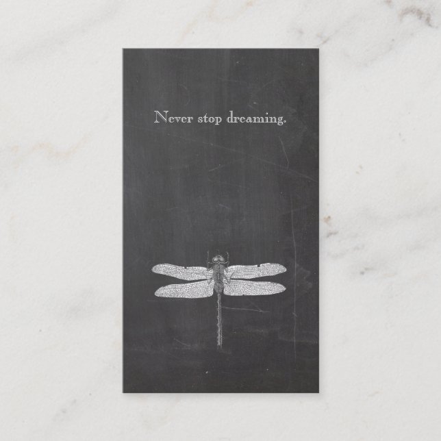 Cool Dragonfly Rustic Nature Chalkboard Business Card (Front)