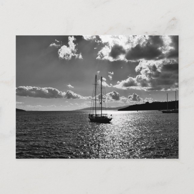 Cool dramatic sky over yacht on sea postcard (Front)