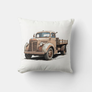 Cool Drawing of an Old Brown Flatbed/Pickup Truck Cushion