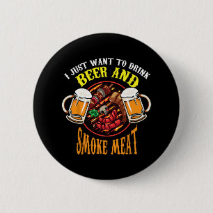 Cool Drink Beer And Smoke Meat Bbq Funny Foodie Lo 6 Cm Round Badge