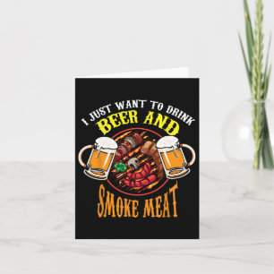 Cool Drink Beer And Smoke Meat Bbq Funny Foodie Lo Card