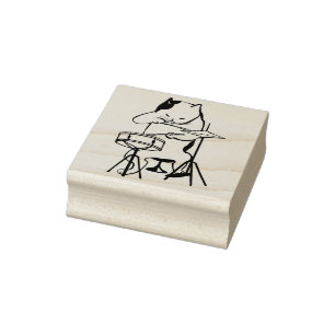 cool drummer cat art stamp