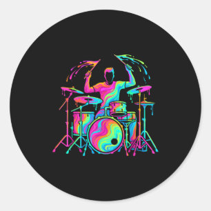Cool drummer drums player drumming men kids boys classic round sticker