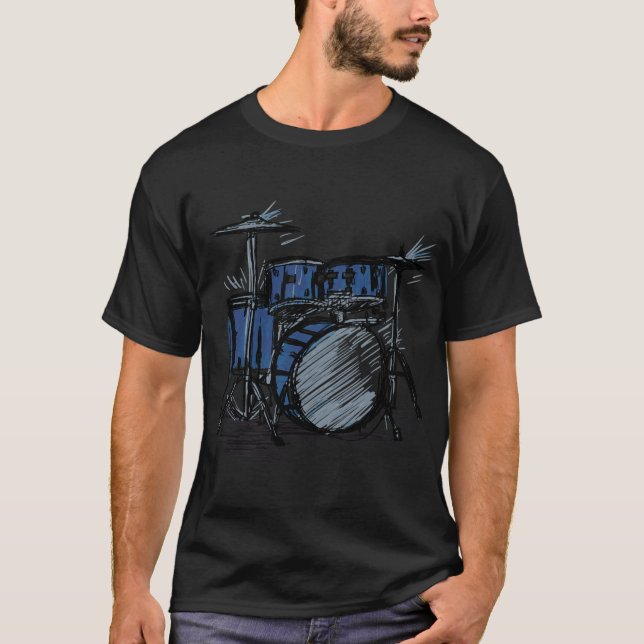Cool drummer music design featuring a sketch of a  T-Shirt (Front)
