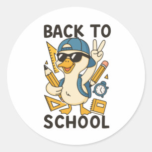 Cool Duck Back to School Design Funny Cartoon Goos Classic Round Sticker