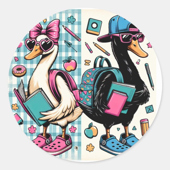 Cool Ducks Back to School Classic Round Sticker (Front)