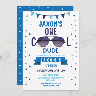 Cool Dude 1st Birthday Sunglasses Summer Boys Invitation