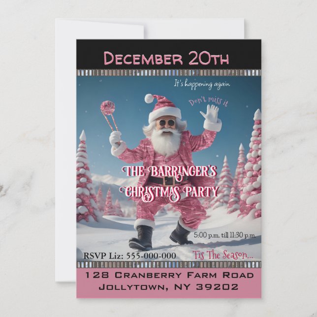 Cool Dude Pink Sunny Santa Claus Christmas Party Invitation (Front)