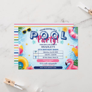 Cool Dude Pool Party Birthday Invitation