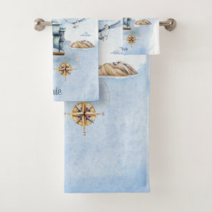 Cool Dude Ship in the Ocean Customisable Bath Towel Set