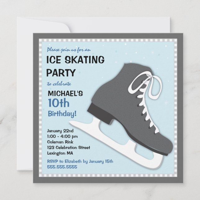Cool Dudes Ice Skating Birthday Party Invitation (Front)